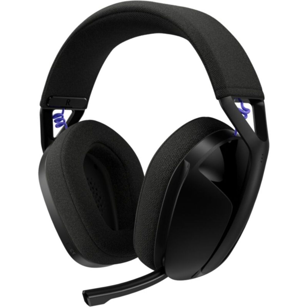 Casque Logitech G321 LIGHTSPEED noir vu de trois quarts, avec microphone abaissé